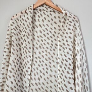 Donna Gorman 100% Soft Wool Oblong Polka Dot Cream Mocha Oversized Scarf Shawl